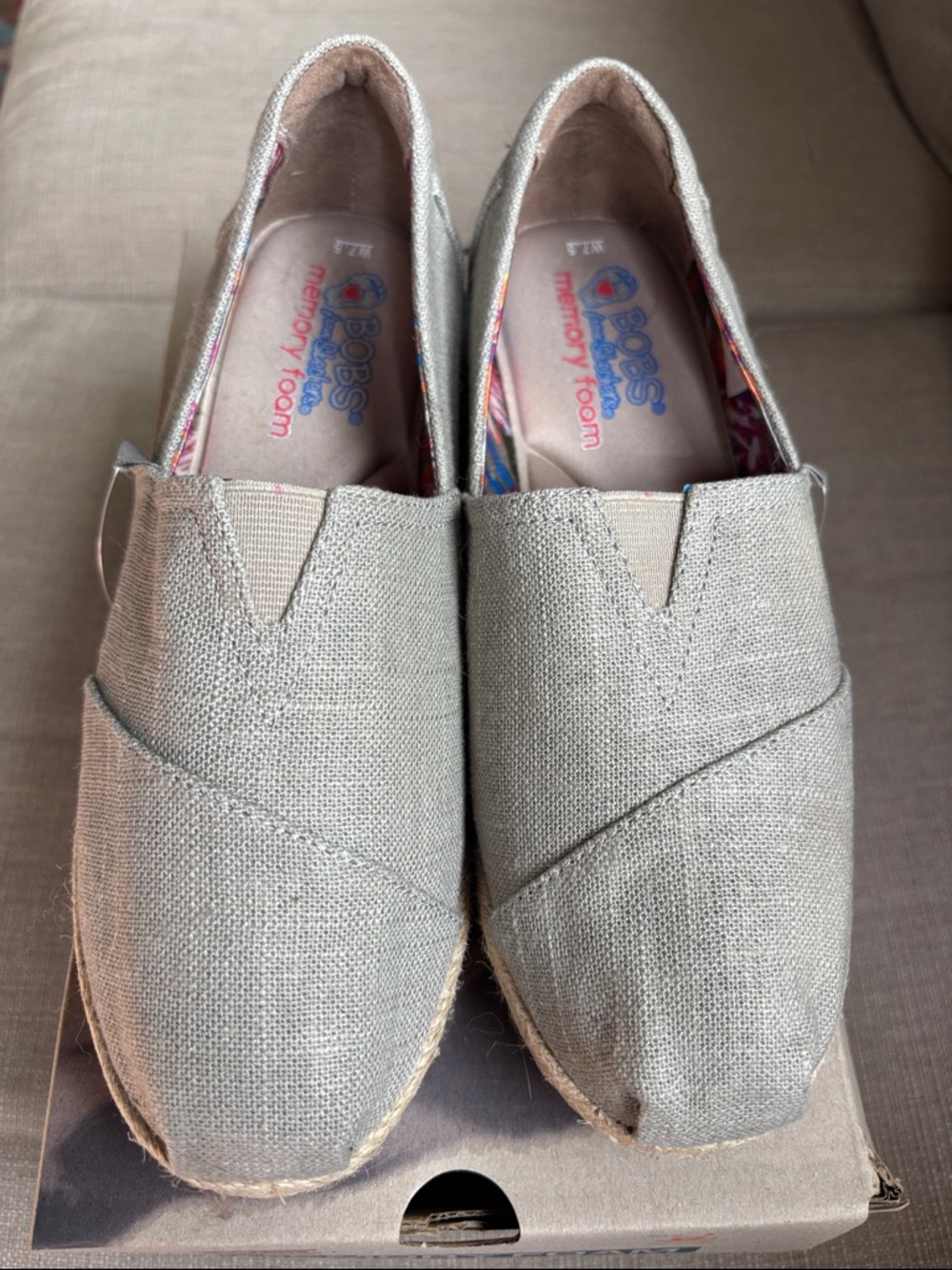 BOBS by Skechers Slip-On Espadrille Flats - Taupe Sz 7.5 Shoes